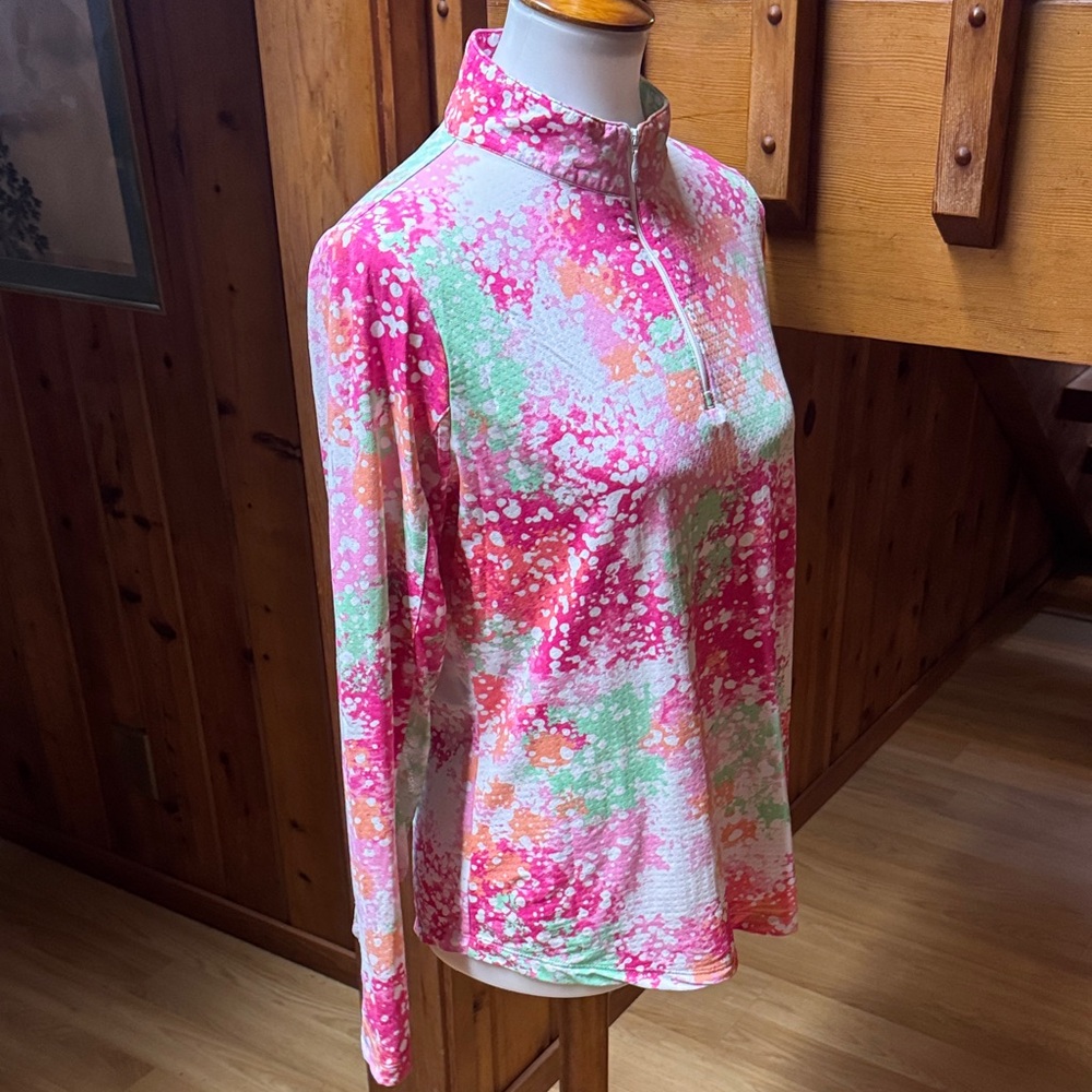 IBKUL Size Medium M golf  Pink white Green Long Sleeve polo Top shirt - Picture 7 of 12